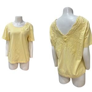 Vintage 1990s Yellow Cotton Butterfly Shirt Embroidered Tee / Medium -